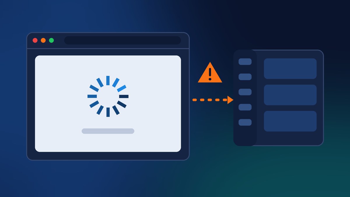 Illustration of a fake verification overlay covering a web page while hidden code connects to a logged-in admin dashboard